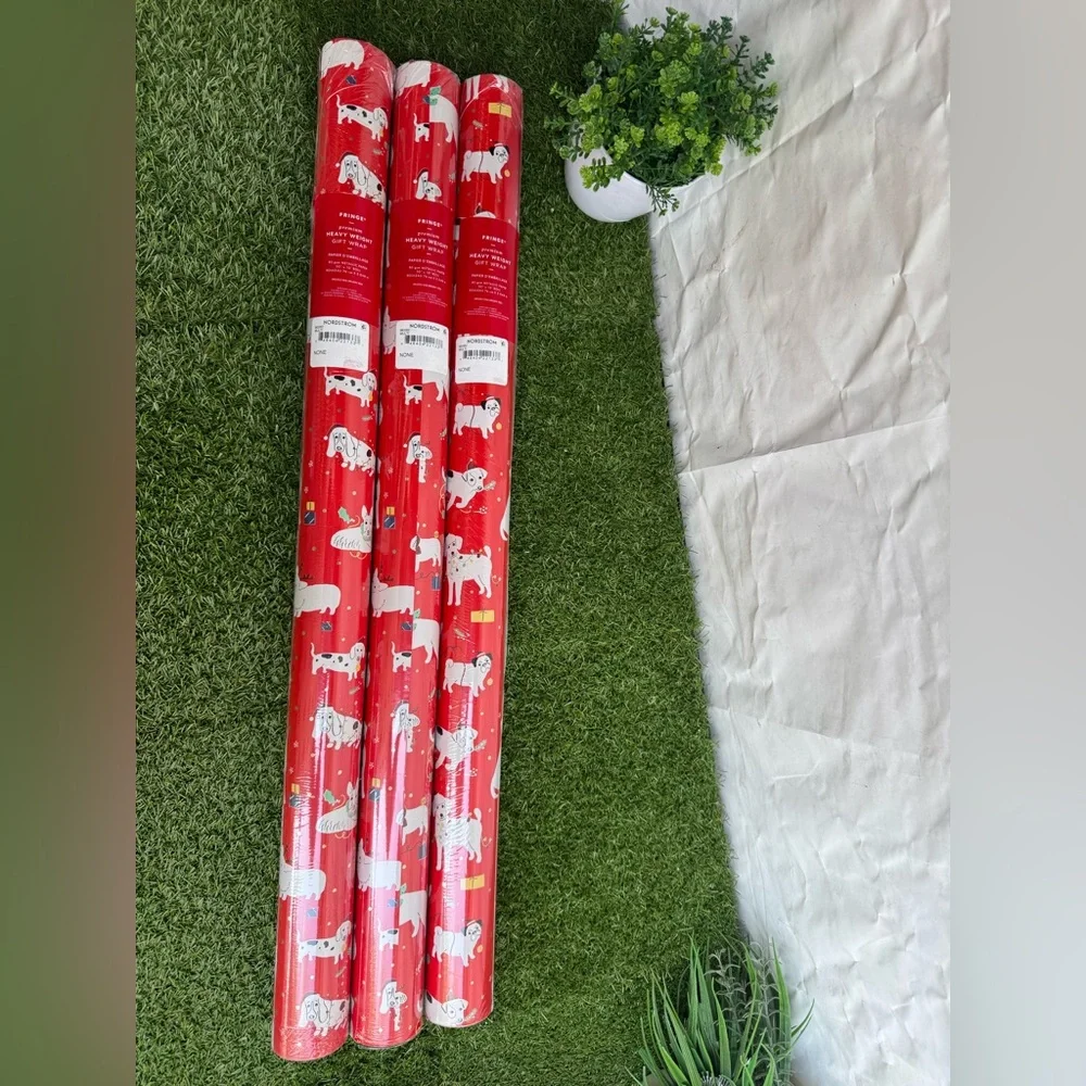FRINGE heavy weight Christmas Gift Wrap Paper Roll Lot of 3 New puppy dog design